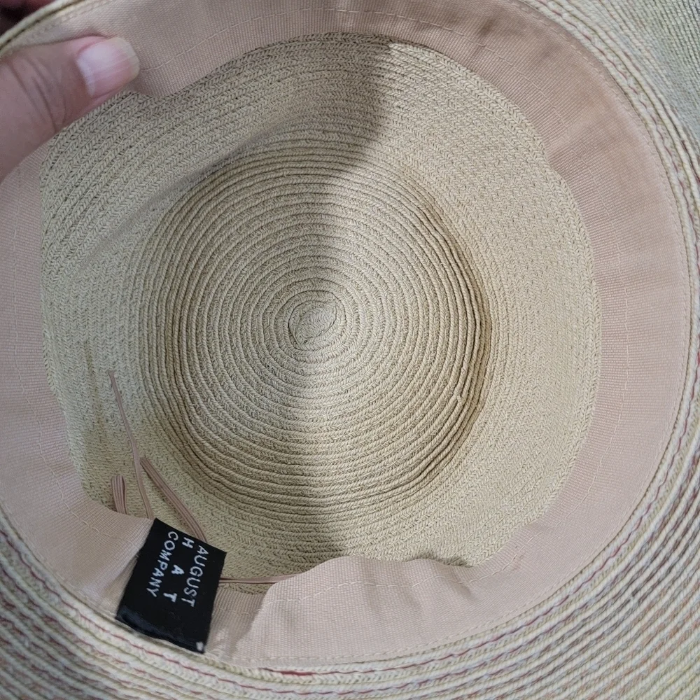 AUGUST HAT Women Neutral Striped Floppy Summer Beach Hat One Size Paper Blend